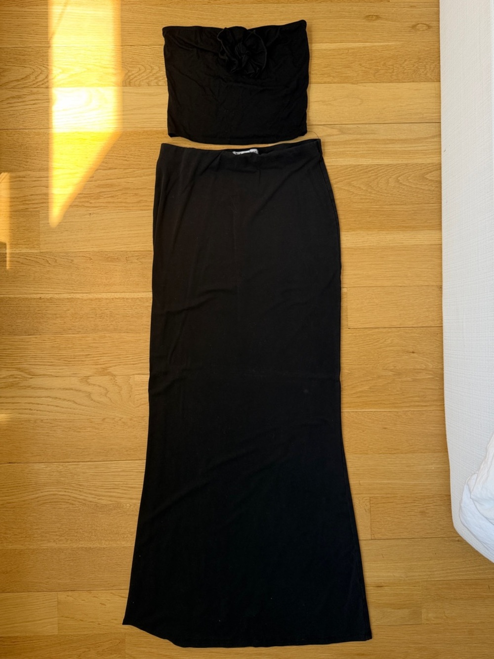 Reformation Black Two-Piece Flower Tube Top & Maxi Skirt Set